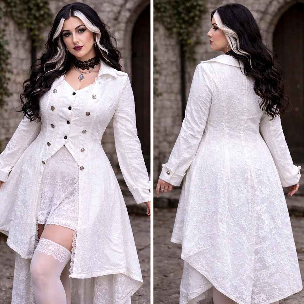 SHEIN Plus 3X White Lace Victorian Gothic Tailcoat Jacket Duster‎ Romantic